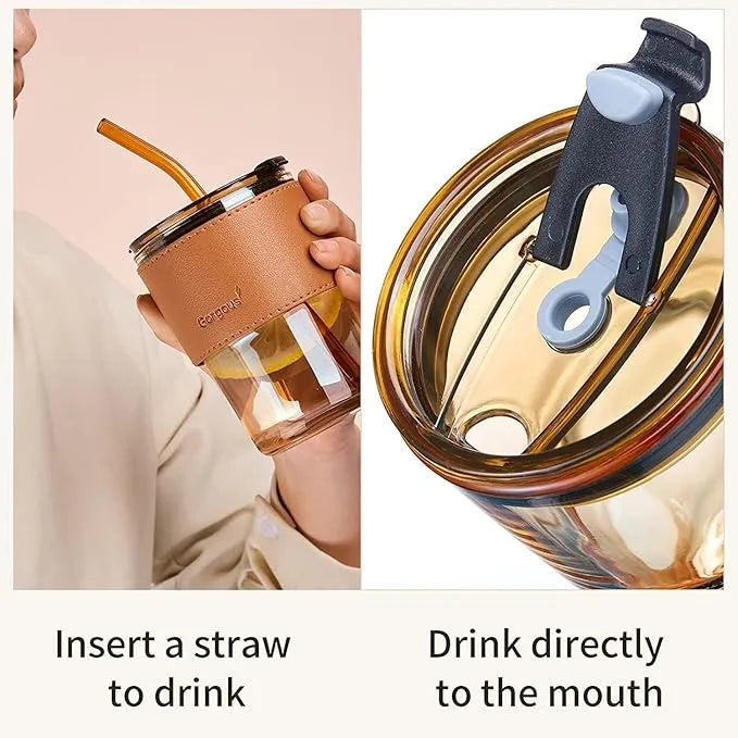 Gorgeous Double-Layer Travel Tumbler with Leather Grip & Straw – 300ml